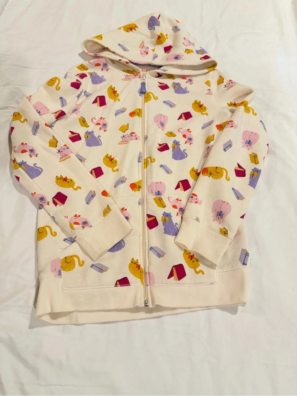 Cat & Jack Cream Zip Hoodie with Colorful Cat Print